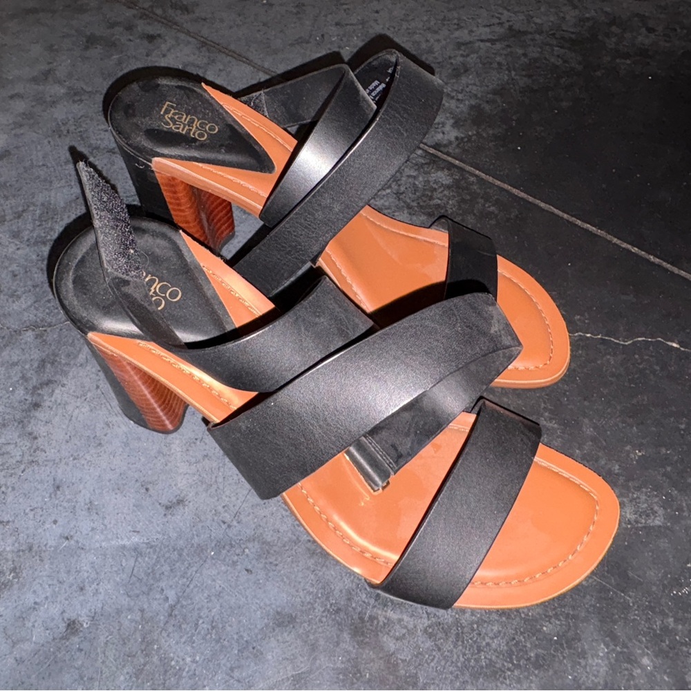 Franco Sarto Black and Brown Heeled Sandals